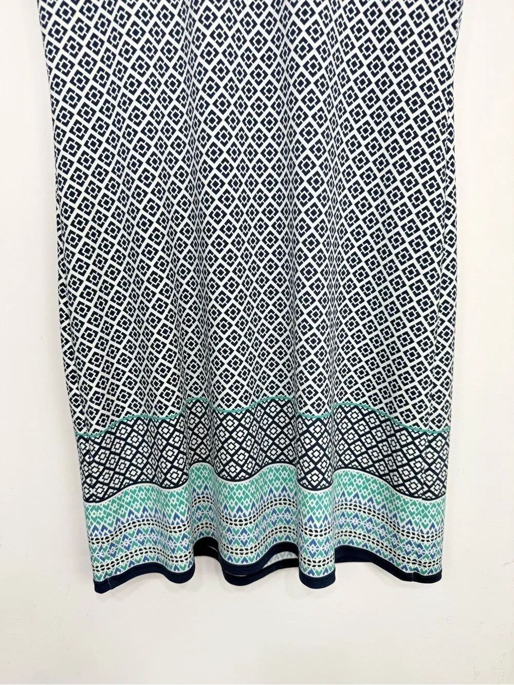 Max Studio Blue Complimentary Print Geometric Short Sleeve Midi Shift Dress - Picture 9 of 12